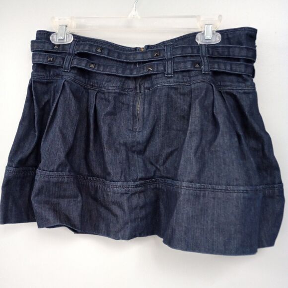 Vintage Candies Pleated Denim Mini Skirt. Sz 7 Studded Double Belt. Y2K side zip - Picture 3 of 10